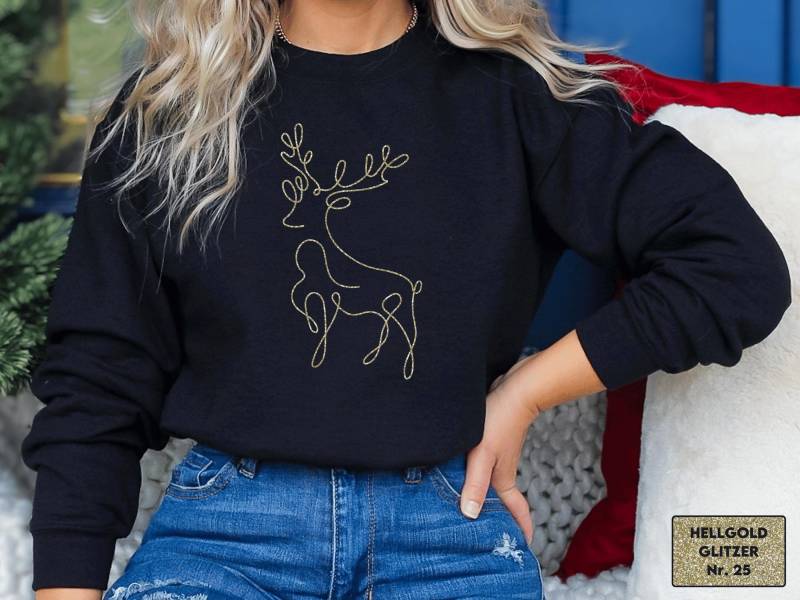 Weihnachtspullover Mit Hirsch/Rentier Reh I Line Art Schlicht Weihnachtlich Personalisierbar Name Partnerlook Weihnachtsfeier von GoodbyeSocks