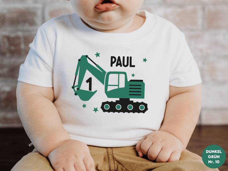 Weißes Geburtstagsshirt Mit Bagger I Personalisiert Namen Und Zahl Kindergeburtstag Baustelle Baustellenfahrzeug Baby Body Langarm von GoodbyeSocks