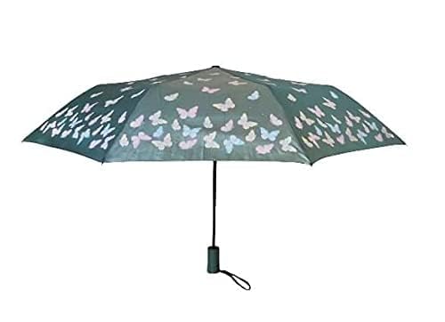 Goodforgoods Regenschirm mit Farbwechsel, Schmetterling, mehrfarbig, grün, faltbar, winddicht, Durchmesser 107 cm, für Damen und Mädchen von Goodforgoods