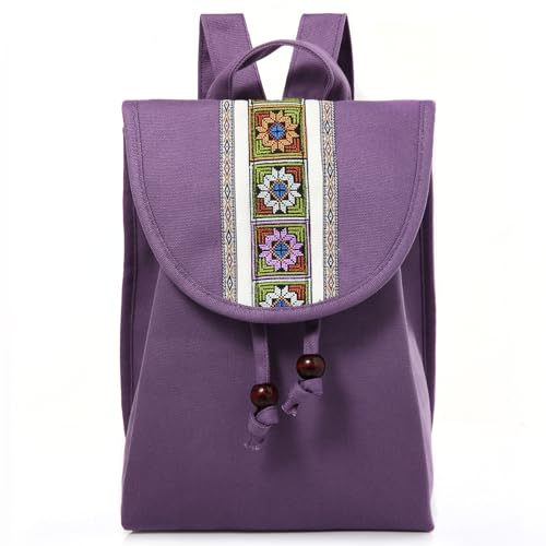 Goodhan Vintage bestickte Frauen Rucksack Ethnische Reise Handtasche Umhängetasche, I01: Leinwand-lila-mittel, Daypack Rucksäcke von Goodhan