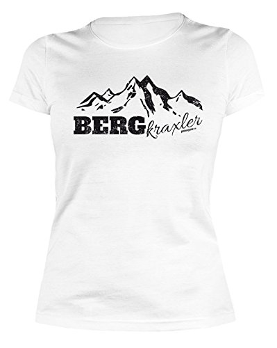 Damen T-Shirt Wandern Bergsteigen Klettern : BERGkraxler - lustiges Sprüche Sportshirt Frauen Farbe: Weiss Gr: M von Goodman Design