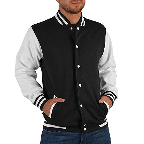 Goodman Design Männer College Jacke Oldschool Jacke Lucky 7 Rockerbilly Baseball-Jacken Übergangsjacke Männer Jacke Biker Jacke Farbe: schwarz Gr: L von Goodman Design