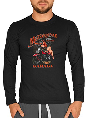 Herren Langarm T-Shirt USA Biker Motiv Motorhead Garage Bike Langarmshirt für Biker Rock Longshirt für Männer Männershirt Laiberl Leiberl von Goodman Design ®