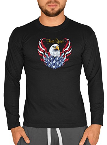 Langarm Herren T-Shirt USA Bike Motiv Free Spirit Weißkopf Adler Bike Langarmshirt für Biker Hard Rock Longshirt für Männer Männershirt Laiberl Leiberl von Goodman Design