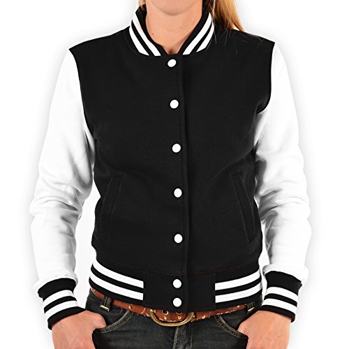 College Damen Jacke Sweatjacke Rock and Roll Rockerbilly Baseball-Jacken Übergangsjacke Damen Jacke Biker Jacke Farbe: schwarz Gr: M von Goodman Design