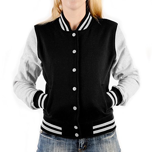 College Damen Jacke Sweatjacke Marilyn Rockerbilly Baseball-Jacken Übergangsjacke Damen Jacke Biker Jacke Farbe: schwarz Gr: L von Goodman Design
