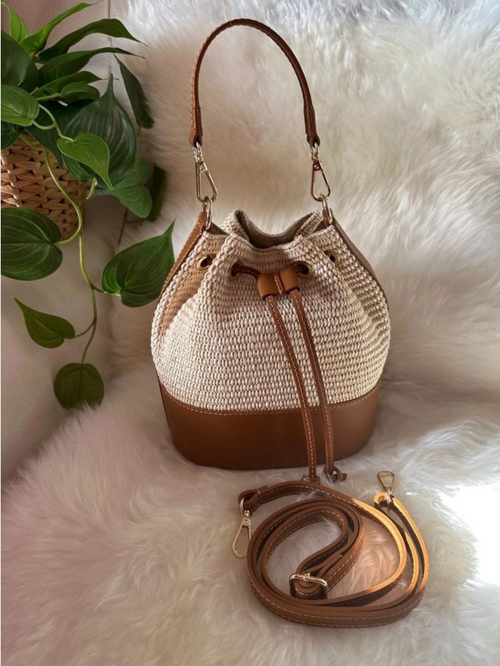 Goodman Design Handtasche Beuteltasche aus Raffia und Echtleder – Handgefertigt in Italien, Langlebig, leicht und perfekt für Frühling und Sommer von Goodman Design