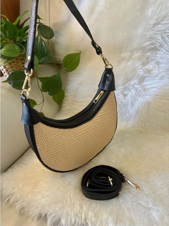 Goodman Design Handtasche Halbmondförmige Schultertasche aus Echtleder und Raffia, Stilvoll, leicht und vielseitig einsetzbar von Goodman Design