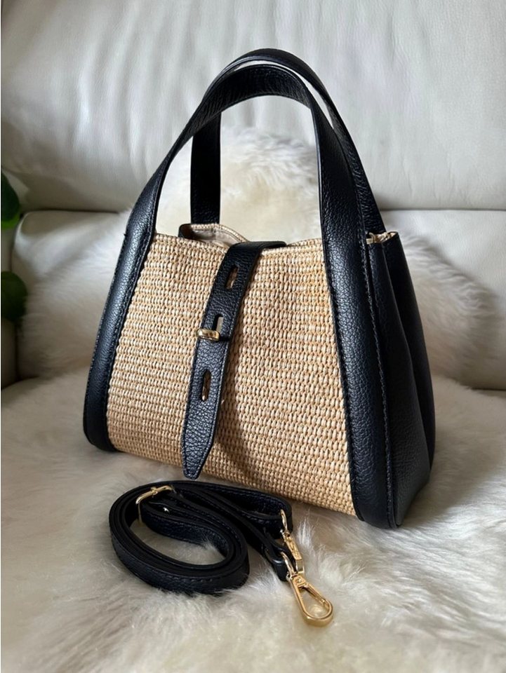 Goodman Design Handtasche Italienische Raffiatasche mit Echtleder Damen Umhängetasche, Handarbeit – jede Tasche ist ein Unikat von Goodman Design