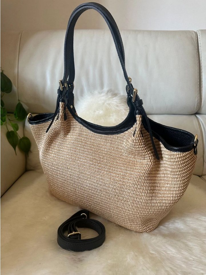 Goodman Design Handtasche Italienische Schultertasche aus Echtleder und Raffia, Handgefertigt in Florenz von Goodman Design