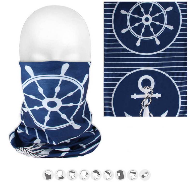 Goodman Design Loop Multifunktionstuch 9 in 1 – Maritimes Design Steuerrad in Blau, UV-Schutz, Windschutz, Atmungsaktiv und Formstabil von Goodman Design