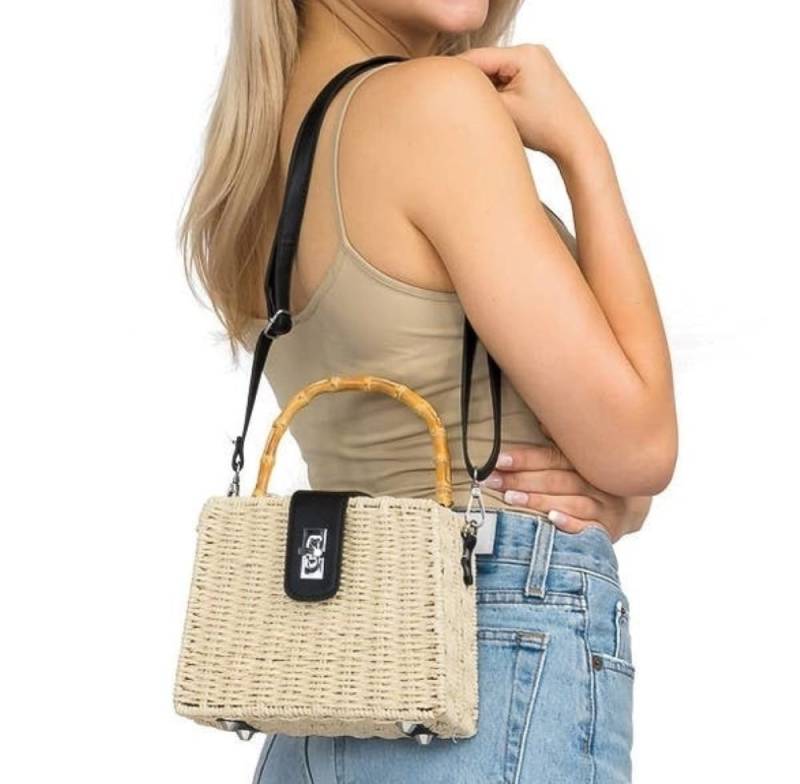 Goodman Design Umhängetasche Rattan-Umhängetasche mit Bambusgriff – stilvoll und vielseitig, 2-in-1 Design – als Handtasche oder als Umhängetasche tragbar von Goodman Design