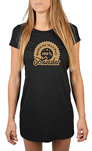 Lang geschnittenes T-Shirt für Frauen 100% Schwester Mädchen Schlafanzug Pyjama für Jugendliche Geschenkidee Sommerkleid von Goodman Design