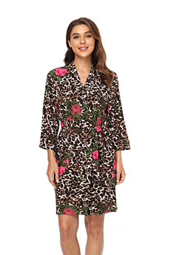 Damen Kimono Bademantel Kurz Strick Bademantel Weiche Haus Nachtwäsche Leichte Damen Loungewear, Leopardenmuster, Medium Damen Kimono Bademantel Kurz Strick Bademantel Weiche Haus Nachtwäsche Leichte Damen Loungewear, Leopardenmuster, Medium von GoodmanShop