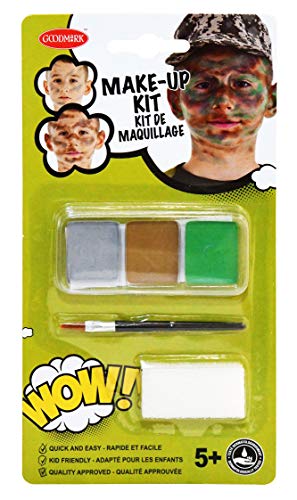 Goodmark 02070806 - Schminkset Soldat, Make-Up 3 x 2 g, in den Farben Grau, Braun und Grün, Schwamm und Pinsel, Bundeswehr, Tarnfarben, Schminke, Verkleidung, Karneval, Halloween, Mottoparty von Goodmark