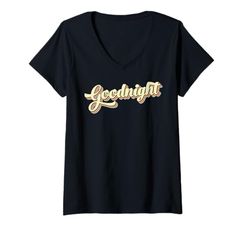 Damen Goodnight T-Shirt Retro Art Baseball Schriftart Vintage T-Shirt mit V-Ausschnitt von Goodnight Retro Vintage Style T-Shirts