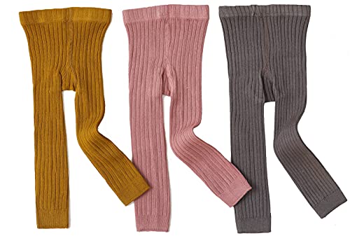 Goodplayer 3 Stück Mädchen Kleinkind Baby Basic Rippe Pullover und Leggings ohne Fuß Strumpfhosen Kids Little Mädchen Kleid Bottom Top Hose - Gelb - 1-3 Jahre von Goodplayer