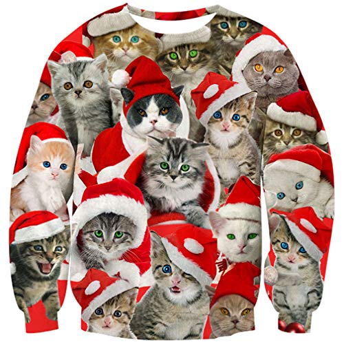 Goodstoworld 3D Christmas Pullover Katze Jugendliche Mädchen Herren Cat Lustige Weihnachtspullover Hässliche Hemd Kleider XXXL von Goodstoworld