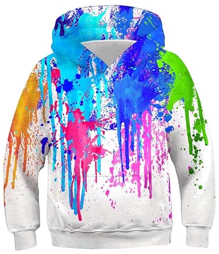 Goodstoworld 3D Graffiti Pullover Kinder Jungen Mädchen Hoodie Sweatshirt 3D Farbmalerei Druck Unisex Langarm Kapuzenpullover Coole Pulli Sweatshirt Lustige Pullover 14-16 Jahre von Goodstoworld