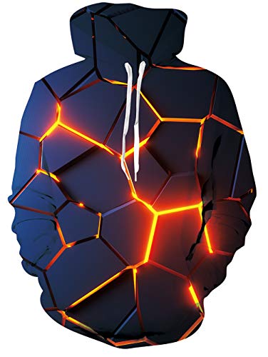 Goodstoworld Pullover Herren 3D Lava Druck Unisex Hoodie Langarm Sweatshirt Damen Pulli mit Drawstring Taschen Schwarz Kapuzenpullover M von Goodstoworld