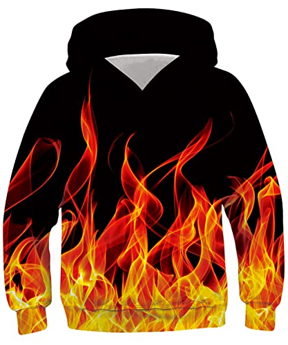 Goodstoworld 3D Kinder Pullover Hoodie Gelb Flamme Pullover Bedruckte Grafik Sweatshirt Langarm mit Taschen Sweatwear Unisex Junge Mädchen 14-16 Jahre von Goodstoworld