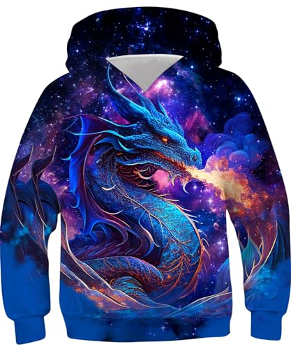 Goodstoworld 3D Pullover Kinder Drachen Druck Jungen Pulli Mädchen Hoodie Sweatshirt Kinder Galaxi Kapuzenshirt Kapuzenpullover Coole Lustig Pulli 6-8 Jahre von Goodstoworld