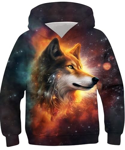 Goodstoworld 3D Pullover Kinder Wolf Druck Jungen Pulli Mädchen Hoodie Sweatshirt Kinder Galaxi Kapuzenshirt Kapuzenpullover Coole Lustig Pulli 12-13 Jahre von Goodstoworld