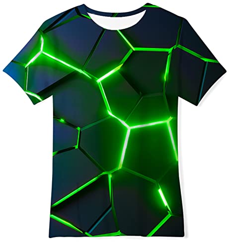 Goodstoworld 3D T Shirt Kinder Jungen Mädchen Lava Druck T-Shirt Sommer Kurzarm Coole Shirts Teenager Sport Top Kleidung Grün T-Shirts für Kinder 6-8 Jahre（S） von Goodstoworld