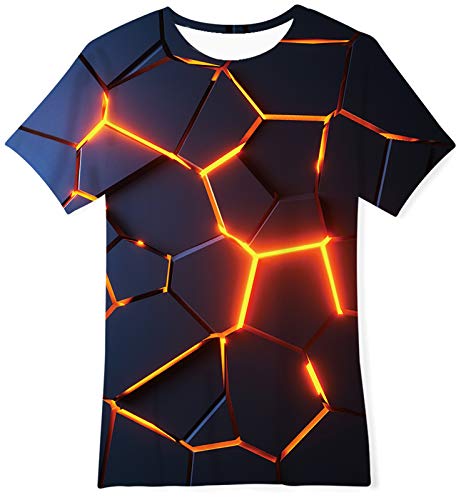 Goodstoworld 3D T Shirt Kinder Jungen Mädchen Lava Druck T-Shirt Sommer Kurzarm Coole Shirts Teenager Sport Top Kleidung Schwarz T-Shirts für Kinder 6-8 Jahre（S） von Goodstoworld