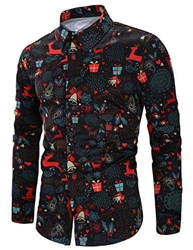 Goodstoworld Button Down Hemd Herren Männer Langarm Weihnachthemden Herrenhemd 3D Bunte Bügelfreie Langärm Slim Fit Freizeithemd Christmas Shirts XL von Goodstoworld