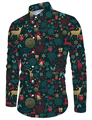 Goodstoworld Herren Hemd Weihnachten Männer Blumenmuster Herrenhemden Casual Bunte Knöpfbar Langarm Stehkragen Slim Fit Christmas Shirts M von Goodstoworld