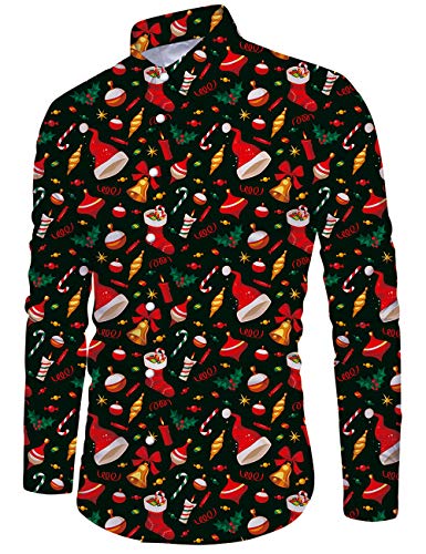 Goodstoworld Herren Langärm Hemd Ugly Weihnachtshemd Modische 3D Bunte Blumen Print Langärm Slim Fit Freizeit Hemden Christmas Shirts XXL von Goodstoworld