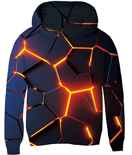 Goodstoworld Hoodie Kinder Jungen Mädchen Geometrie Magma 3D Blitz Teenager Pullover Coole Lange Ärmel mit Tasch Kapuzenpullover Pulli Kapuzensweatshirt Teen 8-11 Jahre von Goodstoworld