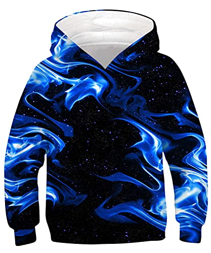 Goodstoworld Pullover Jungen Pulli Mädchen 3D Hoodie Sweatshirt Kinder Blau Farbiger Rauch Kapuzenshirt Kapuzenpullover Coole Pulli 6-8 Jahre von Goodstoworld