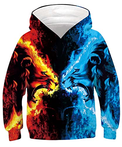 Goodstoworld 3D Kinder Pullover Halloween Hoodie Farbe Flamme Wolf Pullover Bedruckte Grafik Sweatshirt Langarm mit Taschen Sweatwear Unisex Junge Mädchen 14-16 Jahre von Goodstoworld