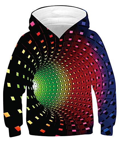 Goodstoworld Pullover Mädchen Pulli Jungen Hooide 3D Sweatshirt Kinder Kapuzenpullover Langarm Pullover Bunte Kapuzenpullis Freizeitkleidung Farbwirbel 12-13 Jahre von Goodstoworld