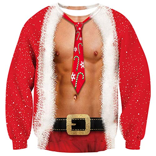 Goodstoworld Pullover Weihnachten 3D Druck Herren Rot Weihnachtspullover Sweatshirt Unisex Ugly Christmas Sweater XXL von Goodstoworld
