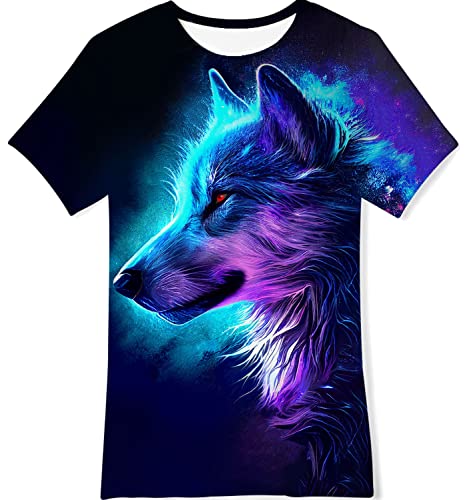 Goodstoworld T Shirt Kinder Jungen Mädchen 3D Wolf Druck T-Shirt Sommer Kurzarm Coole Shirts Teenager Sport Top Bunte T-Shirts für Kinder 9-12 Jahre（M） von Goodstoworld