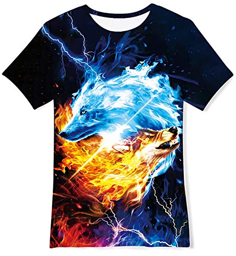 Goodstoworld T Shirt Kinder Jungen Mädchen Bunte Flamme Druck T-Shirt Sommer Kurzarm Coole Shirts Teenager Sport Top Kleidung Bunte T-Shirts für Kinder 6-8 Jahre（S） von Goodstoworld