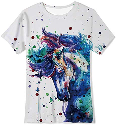 Goodstoworld T Shirt Kinder Jungen Mädchen Einhorn Druck T-Shirt Sommer Kurzarm Fun Shirts Teenager Sport Top Weiß T-Shirts für Kinder 6-8 Jahre（S） von Goodstoworld