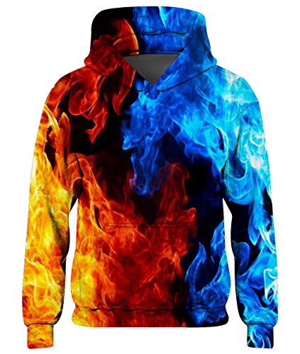 Goodstoworld Fleece Hoodie Halloween Pullover Mädchen Kinder Jungen Farbe Flamme 3D Kapuzenpullover Coole Lange Ärmel mit Tasch Kapuzenshirt Sweatshirt Rauch 11-14 Jahre von Goodstoworld