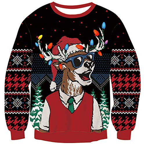 Goodstoworld Ugly Christmas Sweater Rot Elch Weihnachtspullover Herren Damen Xmas Pullover Hässliche Neuheit Strickpullover Pärchen Pulli Jumper Weihnachten Pullover L von Goodstoworld