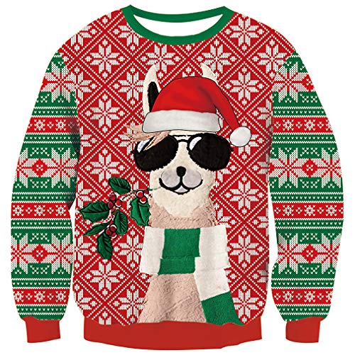 Goodstoworld Ugly Christmas Sweater 3D Rot Alpaka Weihnachtspullover Herren Damen Xmas Pullover Hässliche Neuheit Strickpullover Pärchen Partner Sweater L von Goodstoworld