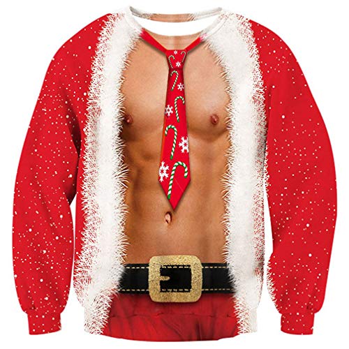 Goodstoworld Ugly Christmas Sweater Herren Rot 3D Druck Weihnachtspullover Pullover Weihnachten T-Shirt Rot Unisex M von Goodstoworld