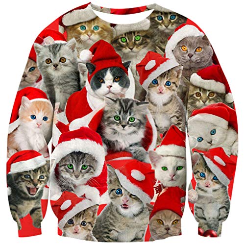 Goodstoworld Ugly Pullover Weihnachten Herren Frauen Katze Weihnachtspullover Sweatshirt Unisex 3D Cat Christmas Sweater L von Goodstoworld
