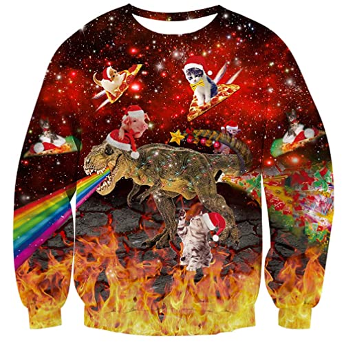 Goodstoworld Weihnachten Pullover 3D Druck Dinosaurier Männer Damen Ugly Christmas Sweater Cool Hässlich Weihnachtspullover Witzig Rot M von Goodstoworld