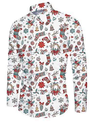 Goodstoworld Weihnachtshemd Herren Männer Weihnachten Hemd Modern 3D Muster Bedruckte Langärm Slim Fit Bügelfrei Freizeithemd Hawaiihemd L von Goodstoworld