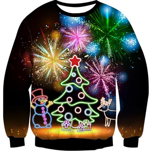 Goodstoworld Weihnachtspullover 3D Druck Feuerwerk Männer Damen Ugly Christmas Sweater Cool Hässlich Weihnachtspullover Witzig Bunte XXL von Goodstoworld