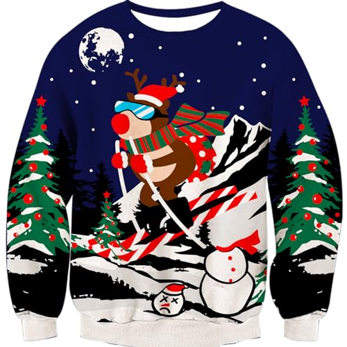 Goodstoworld Weihnachtspullover Männer Damen Rentier Druck Weihnachtsmann Weihnachts Pullover Unisex Strickpullover Neuheit Ugly Strickmuster Partner Pulli XXL von Goodstoworld