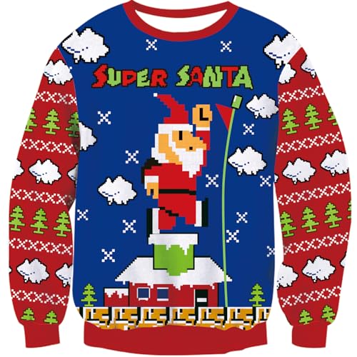 Goodstoworld Xmas Pullover Herren Damen Weihnachtspullover Ugly 3D Weihnachtsmann Christmas Sweater Weihnachten Pullover Weihnachtspulli Lustige Unisex Neuheit Paar Strickpullover L von Goodstoworld